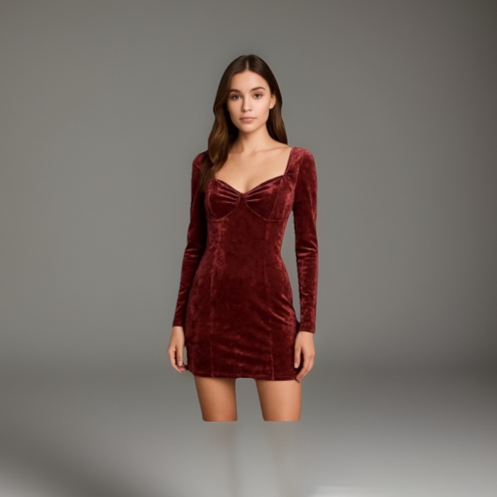And Now This- Velvet Long Sleeve Dress Female Size Large